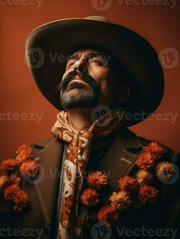 photo of emotional dynamic pose Mexican man in autumn AI Generative