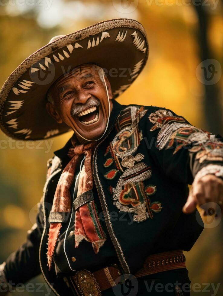 photo of emotional dynamic pose Mexican man in autumn AI Generative