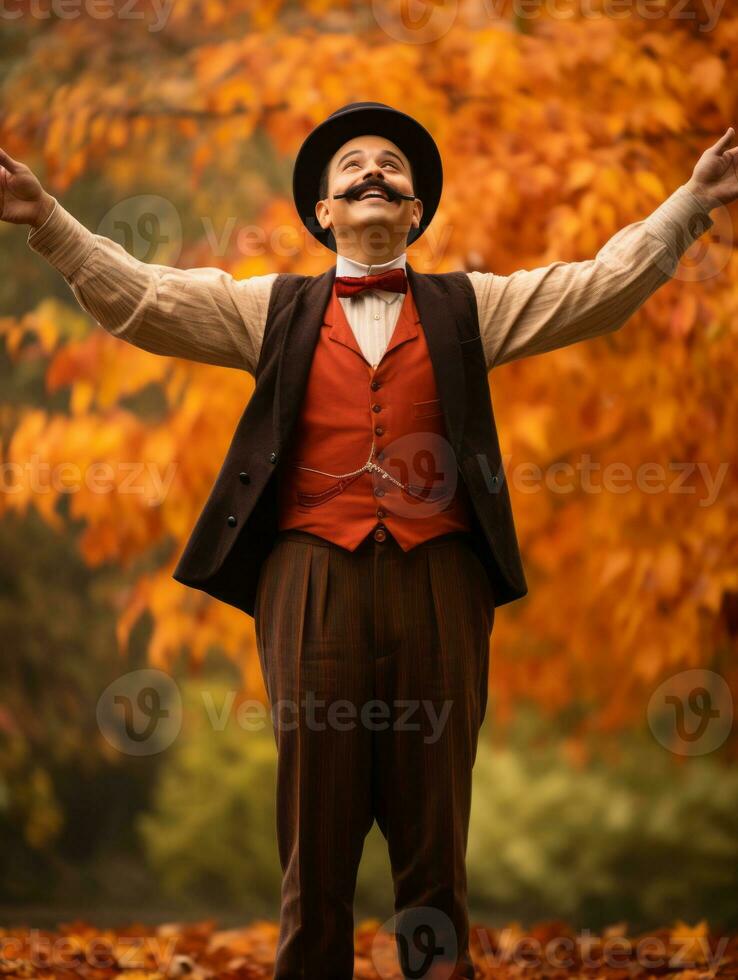 photo of emotional dynamic pose Mexican man in autumn AI Generative