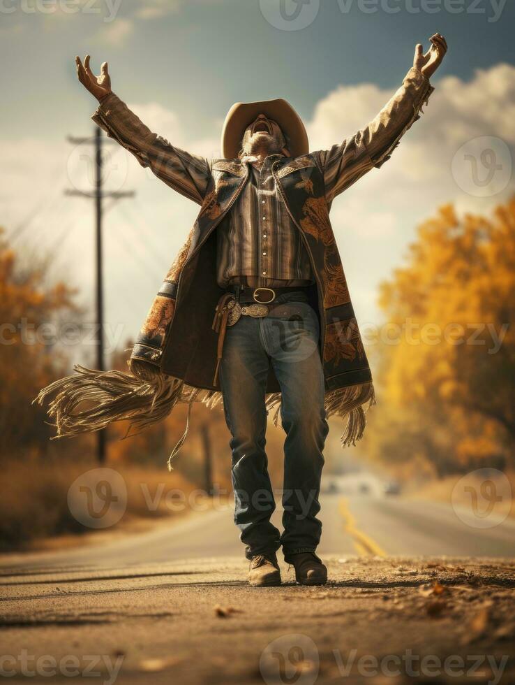 photo of emotional dynamic pose Mexican man in autumn AI Generative