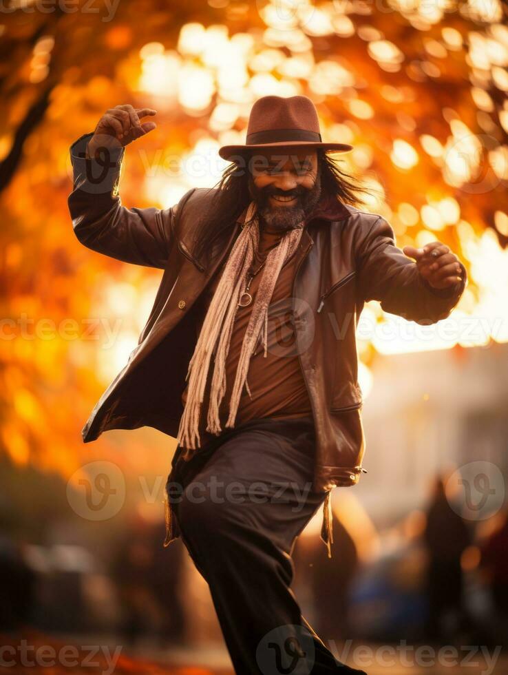 photo of emotional dynamic pose Mexican man in autumn AI Generative