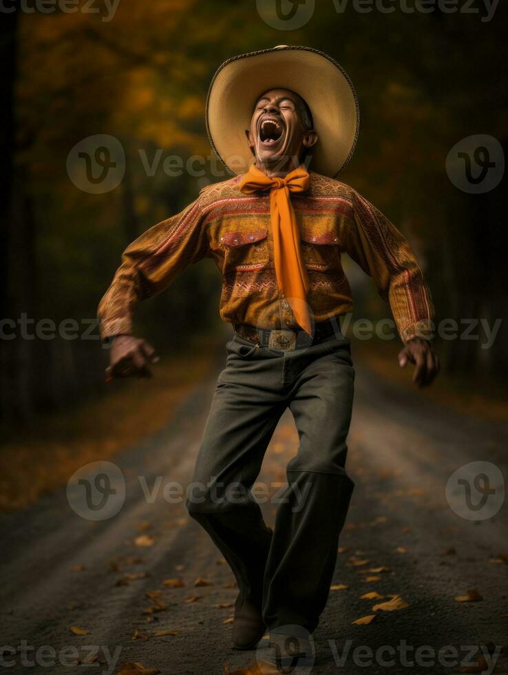 photo of emotional dynamic pose Mexican man in autumn AI Generative