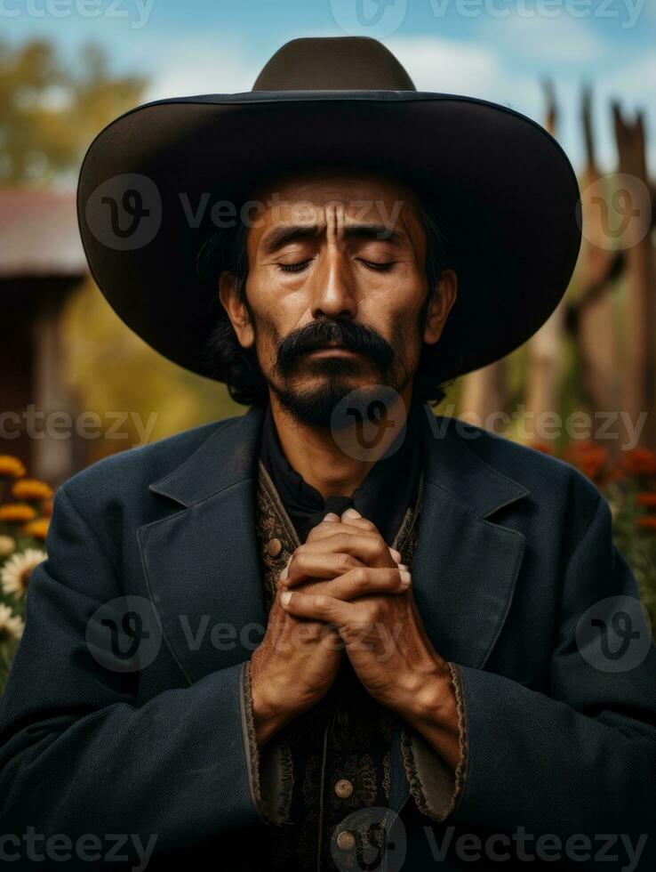 photo of emotional dynamic pose Mexican man in autumn AI Generative