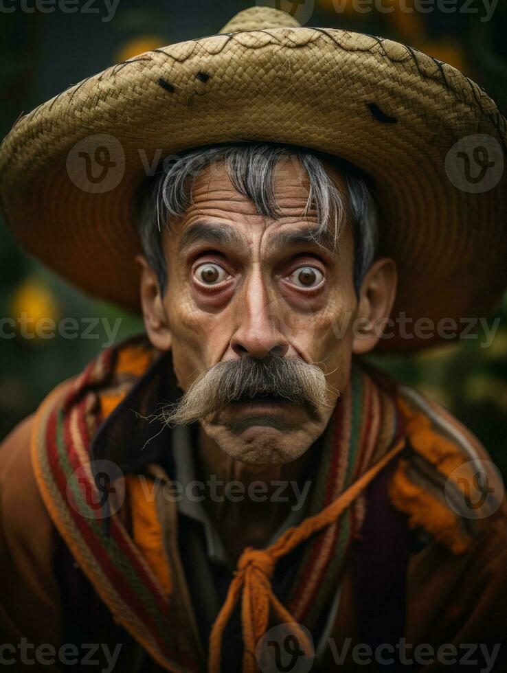 photo of emotional dynamic pose Mexican man in autumn AI Generative