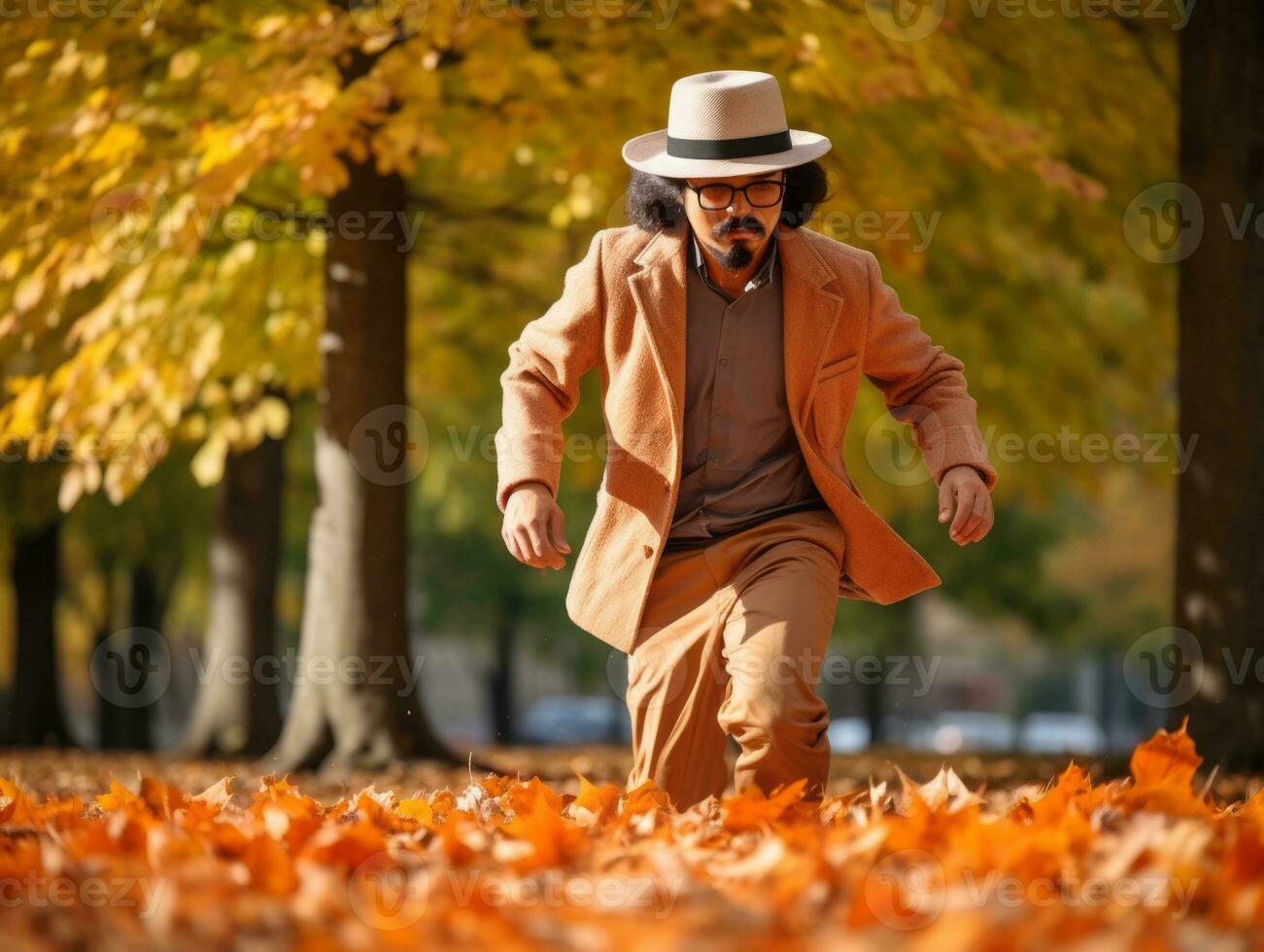 foto de emocional dinámica actitud mexicano hombre en otoño ai generativo