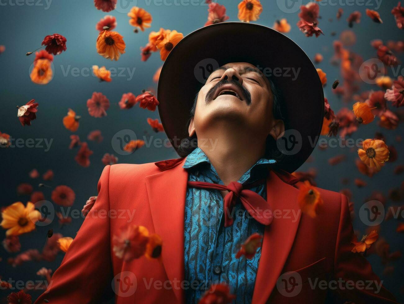 photo of emotional dynamic pose Mexican man in autumn AI Generative