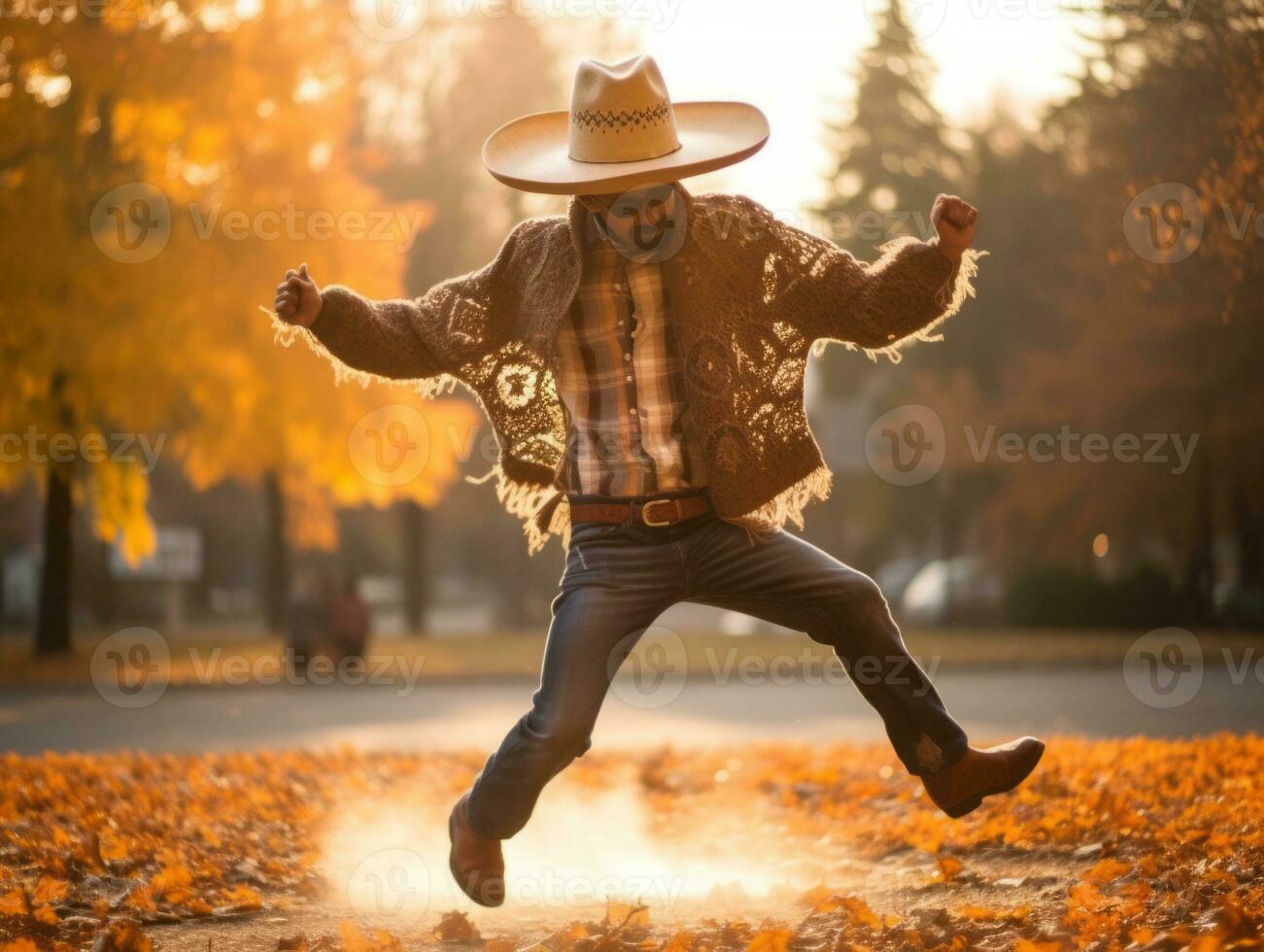 photo of emotional dynamic pose Mexican man in autumn AI Generative