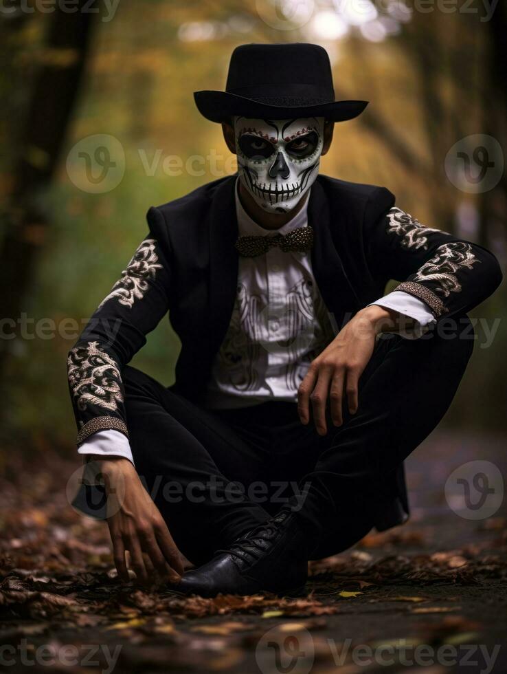 photo of emotional dynamic pose Mexican man in autumn AI Generative