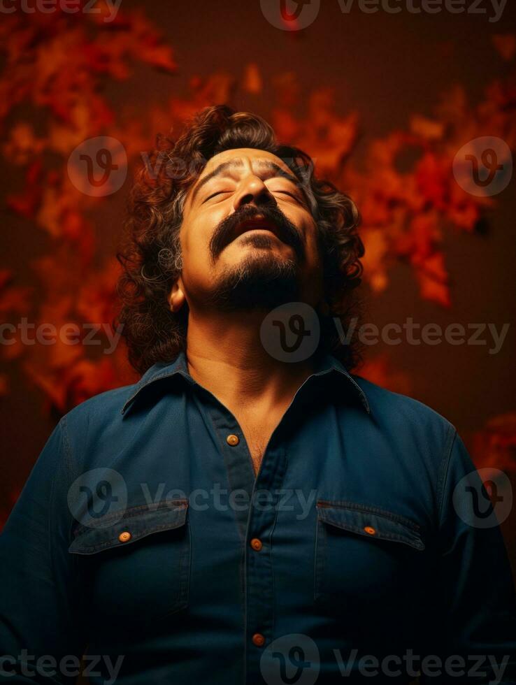 photo of emotional dynamic pose Mexican man in autumn AI Generative