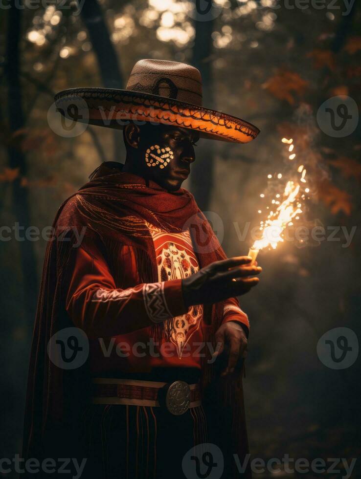 photo of emotional dynamic pose Mexican man in autumn AI Generative