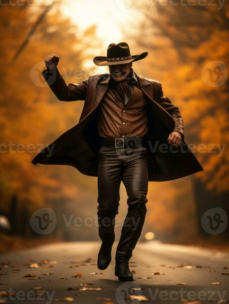 photo of emotional dynamic pose Mexican man in autumn AI Generative