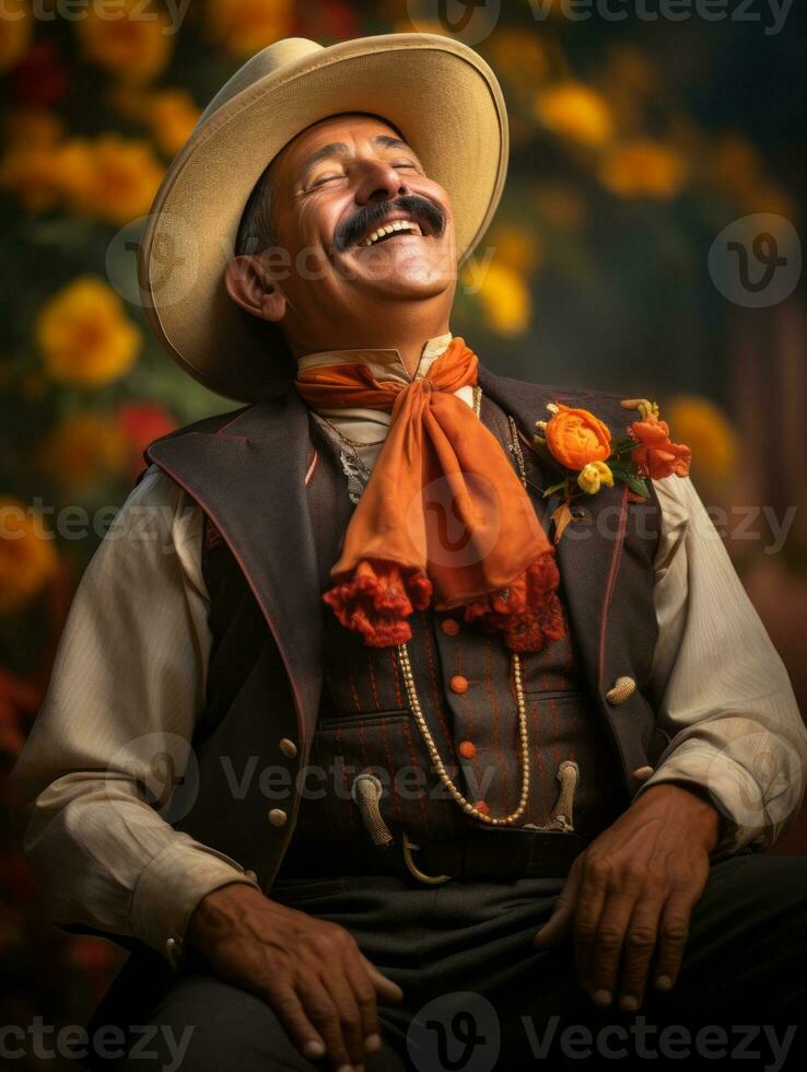 photo of emotional dynamic pose Mexican man in autumn AI Generative