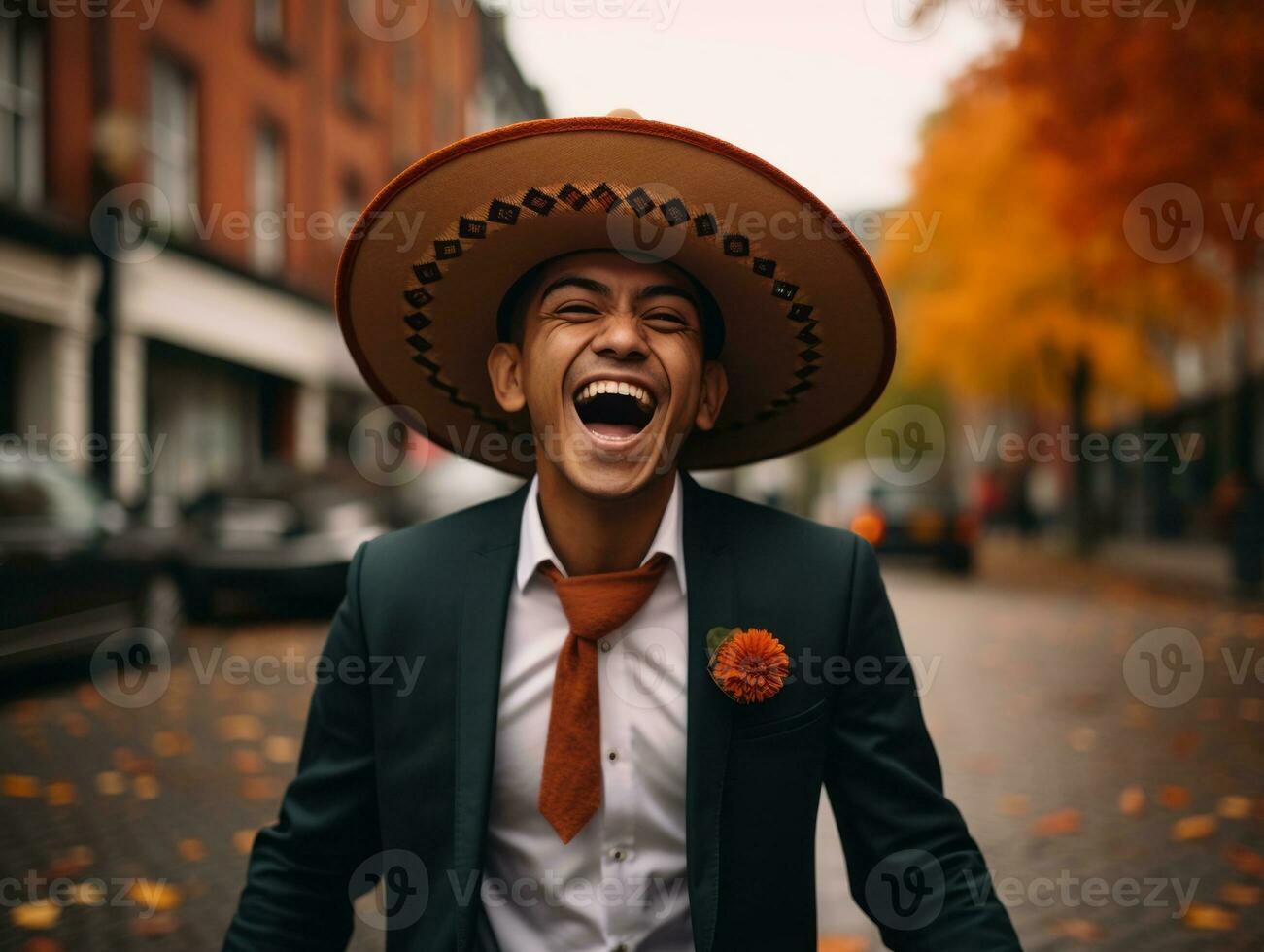 foto de emocional dinámica actitud mexicano hombre en otoño ai generativo