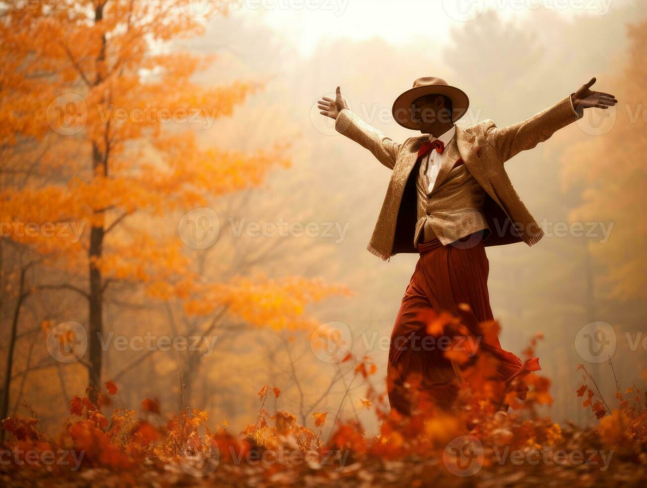 photo of emotional dynamic pose Mexican man in autumn AI Generative