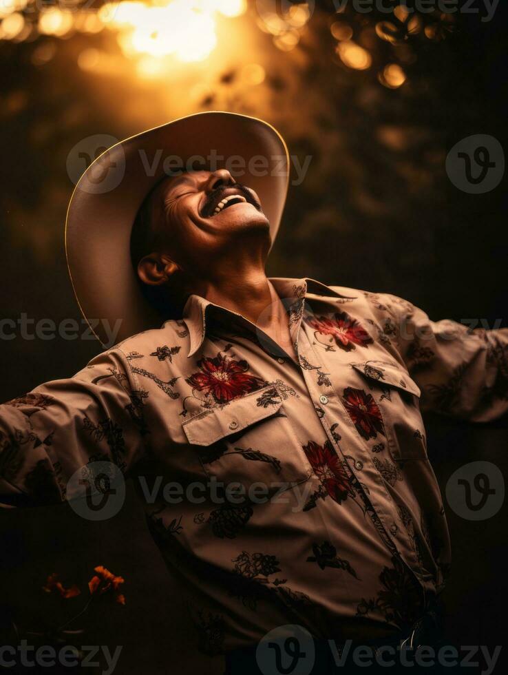 photo of emotional dynamic pose Mexican man in autumn AI Generative