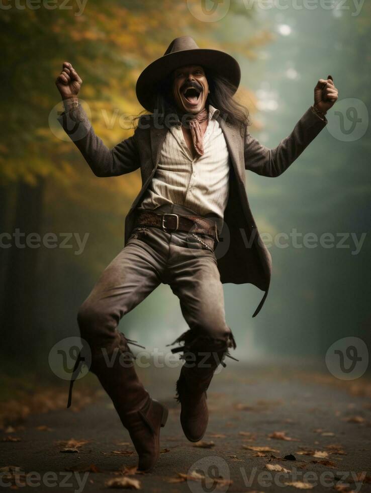 photo of emotional dynamic pose Mexican man in autumn AI Generative
