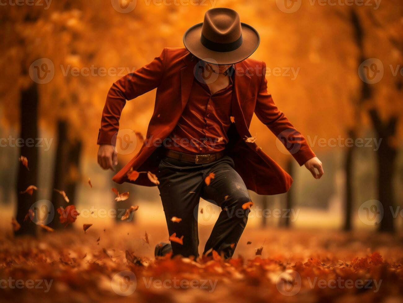 photo of emotional dynamic pose Mexican man in autumn AI Generative