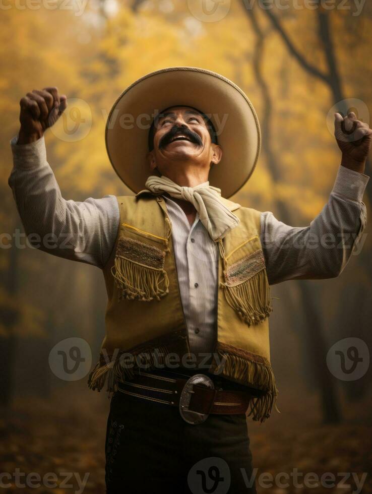 photo of emotional dynamic pose Mexican man in autumn AI Generative