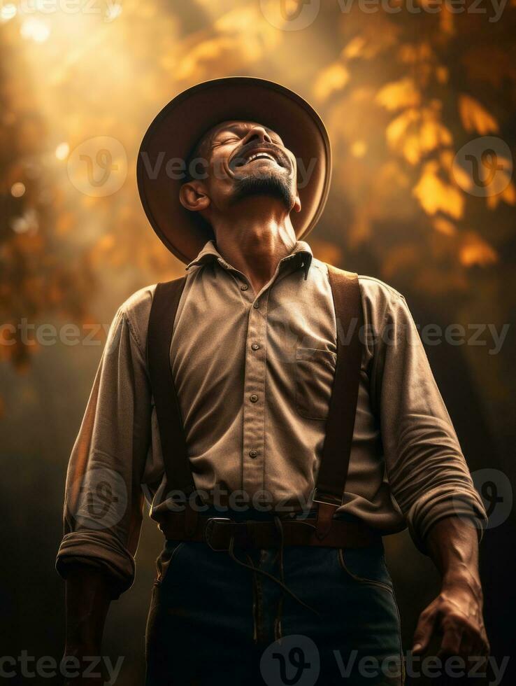 photo of emotional dynamic pose Mexican man in autumn AI Generative