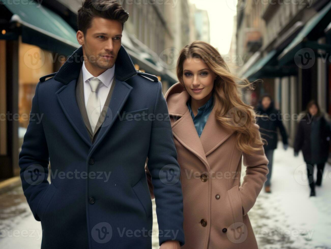 Loving couple is enjoying a romantic winter day AI Generative photo