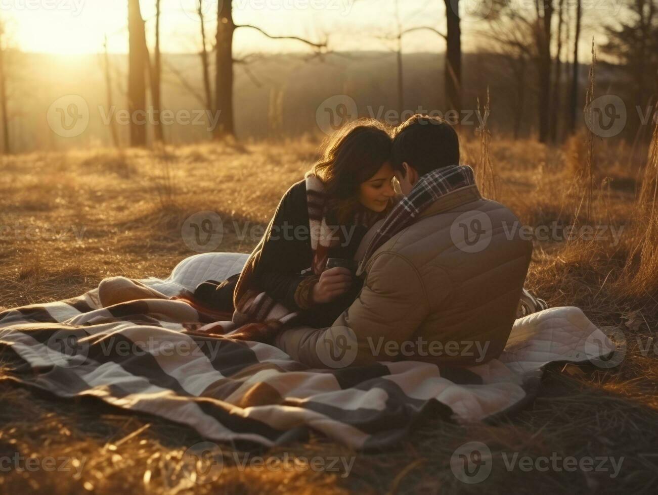 amoroso Pareja es disfrutando un romántico invierno día ai generativo foto