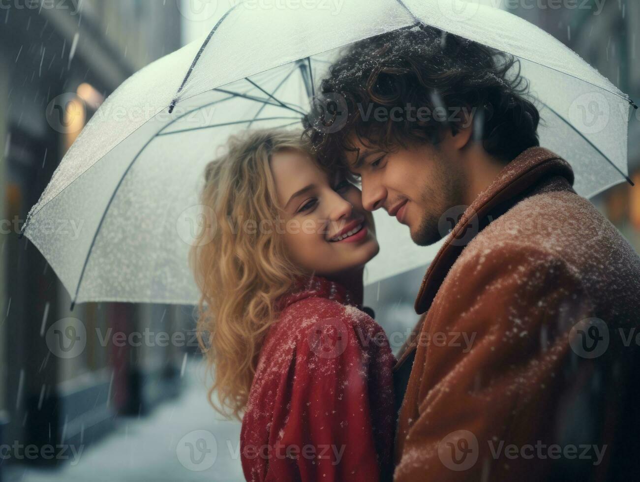 Loving couple is enjoying a romantic winter day AI Generative photo