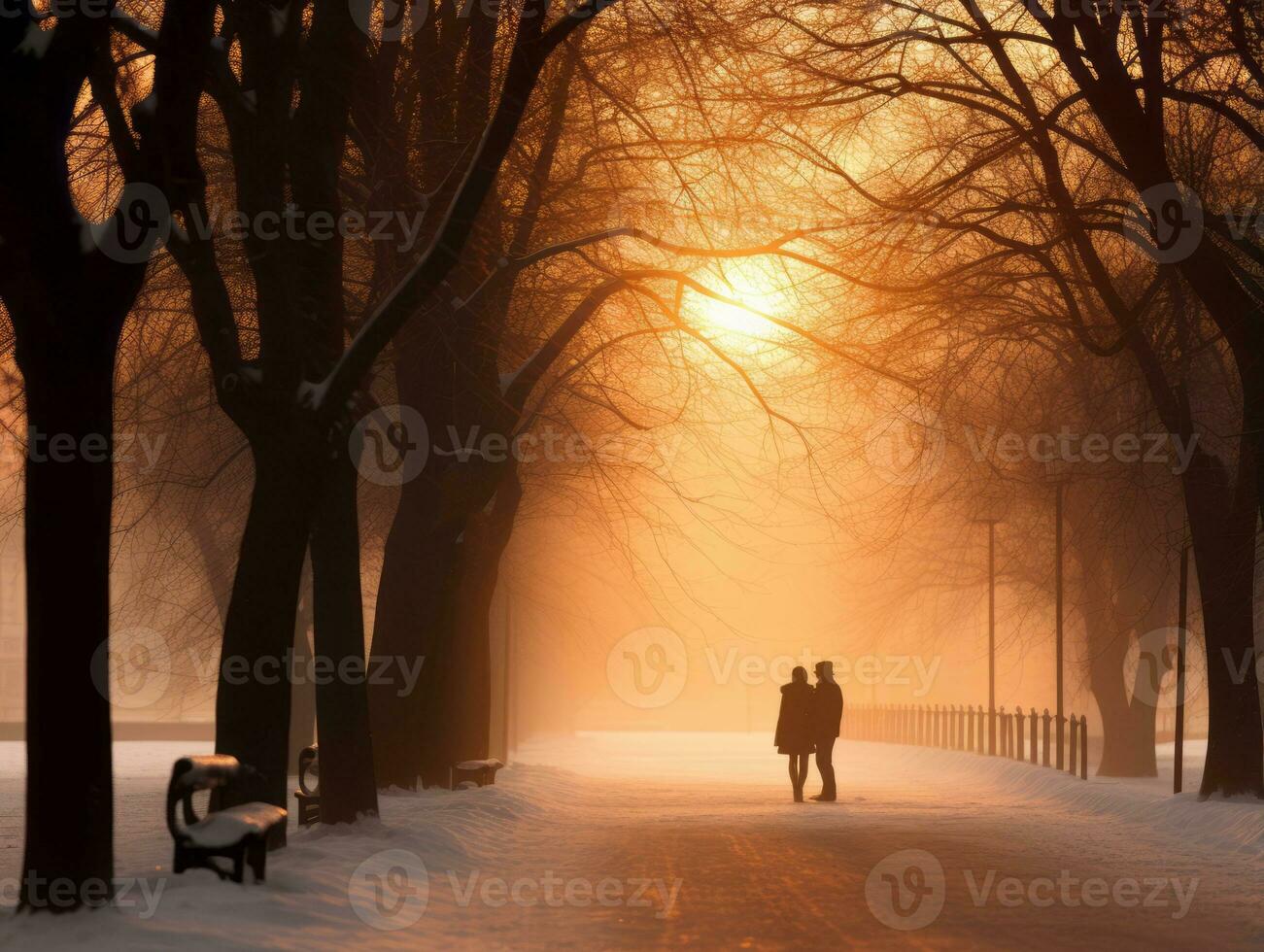 Loving couple is enjoying a romantic winter day AI Generative photo