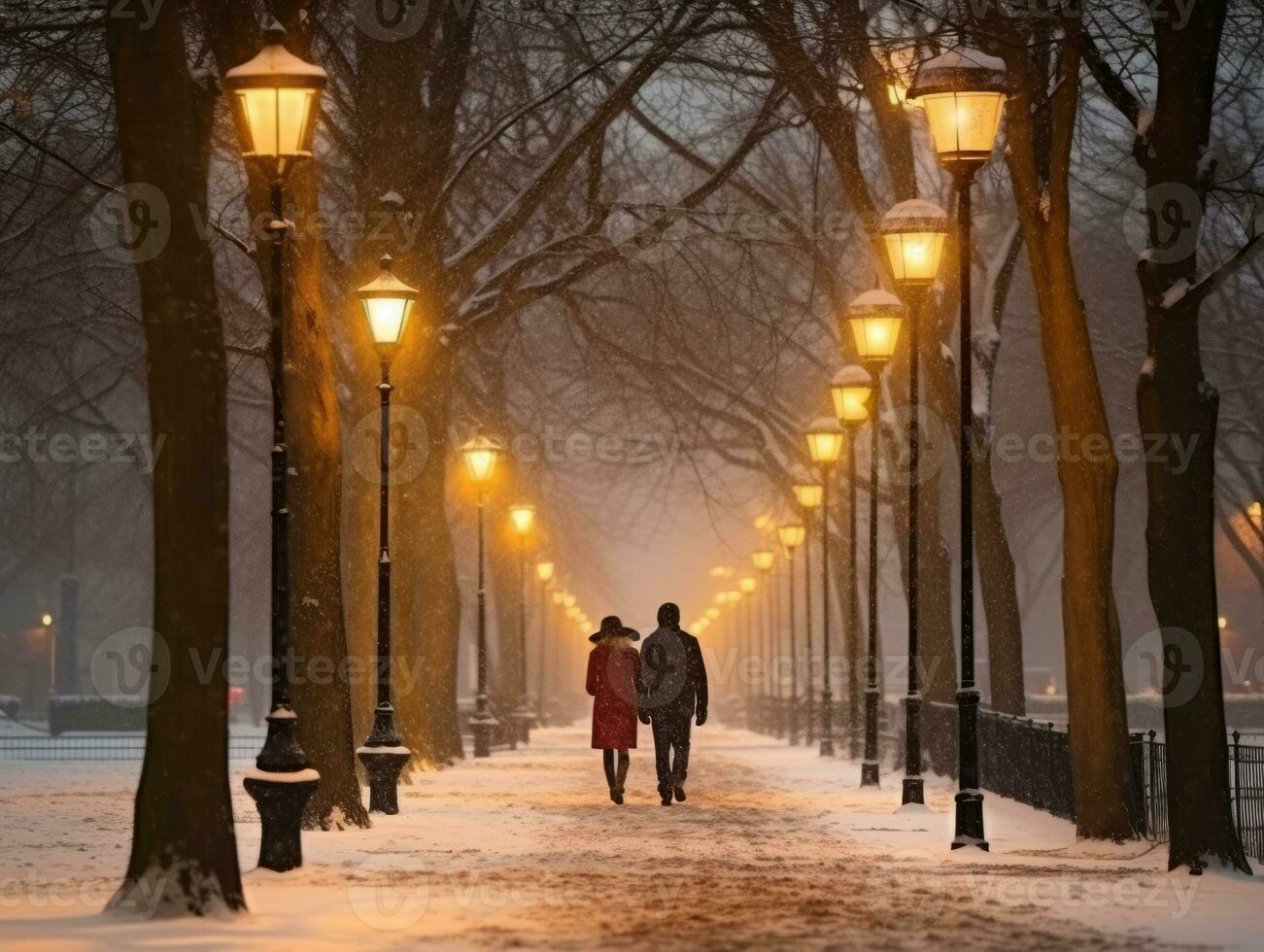 Loving couple is enjoying a romantic winter day AI Generative photo