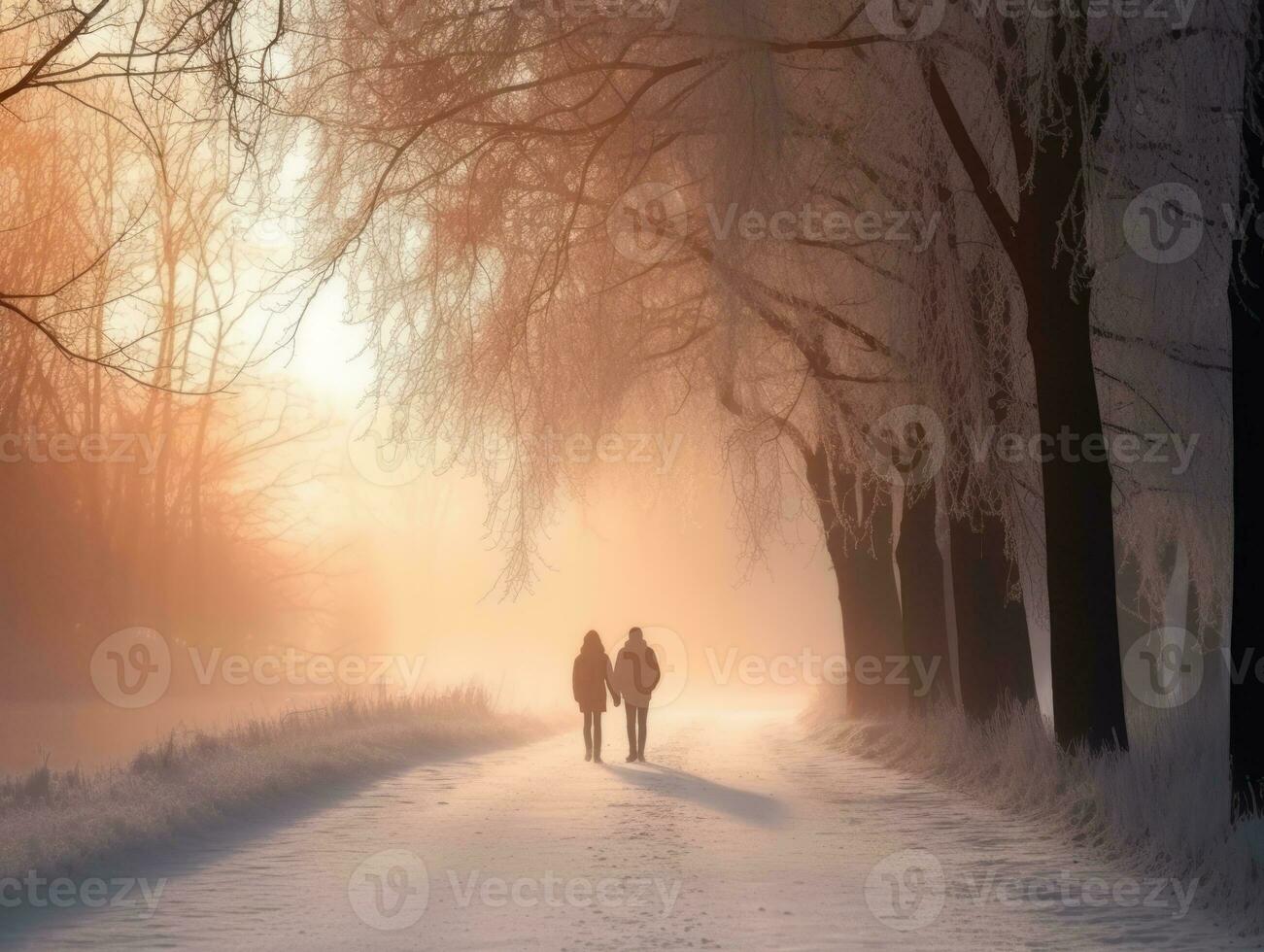 Loving couple is enjoying a romantic winter day AI Generative photo