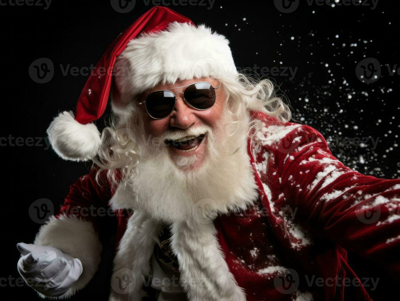 Man dressed as Santa Claus in playful pose on solid background AI Generative photo