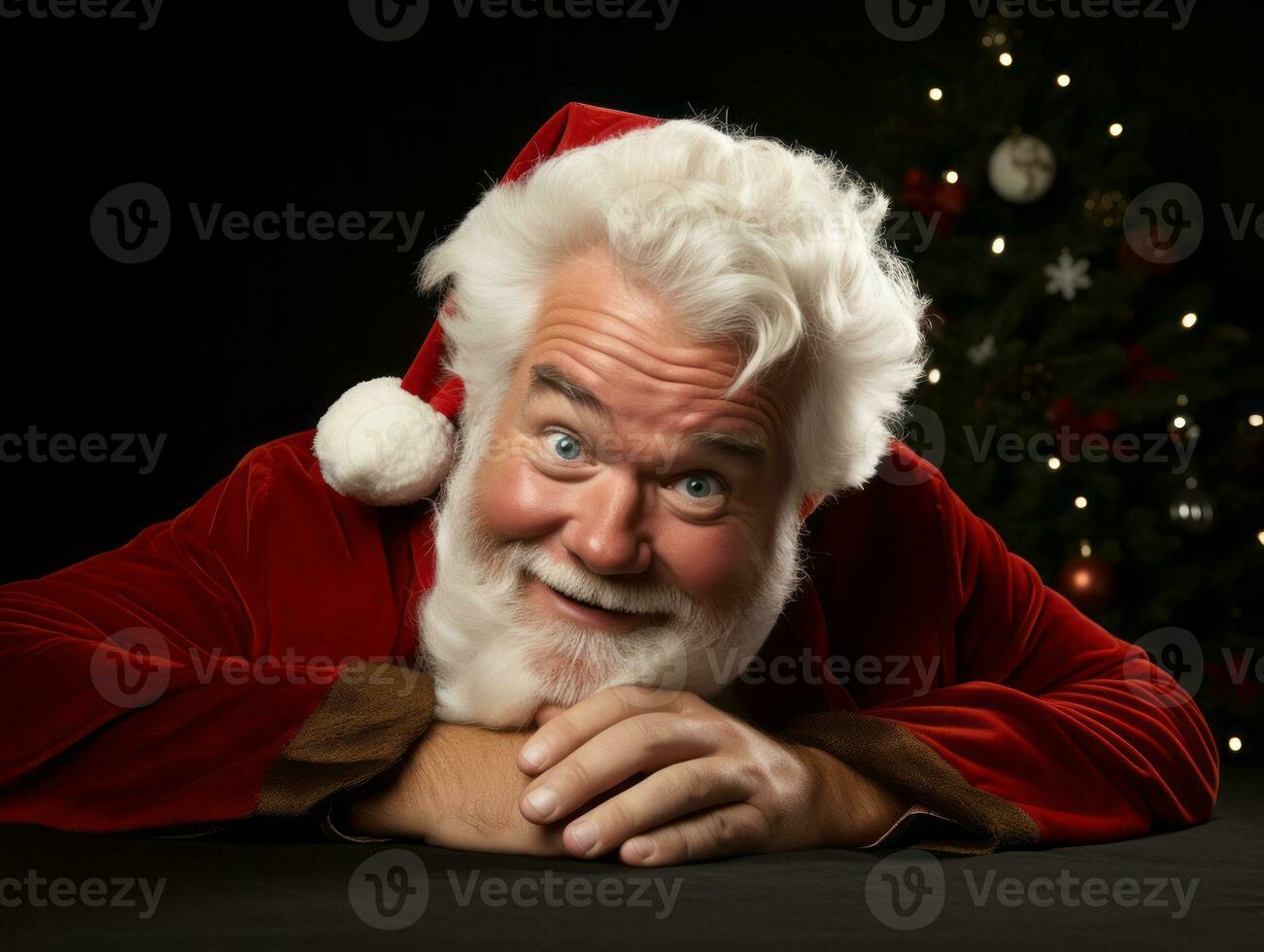 Man dressed as Santa Claus in playful pose on solid background AI Generative photo