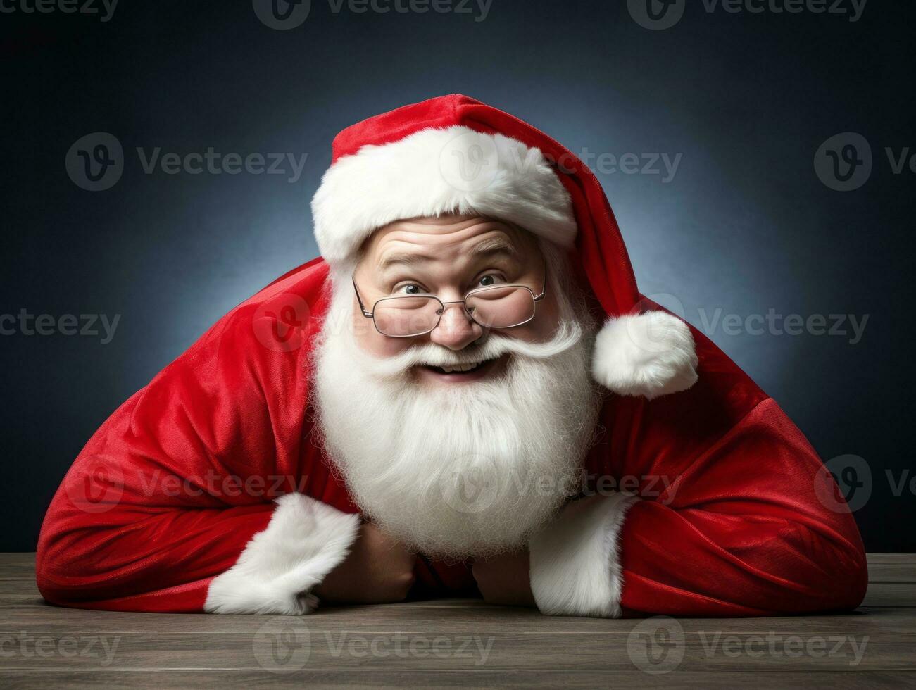 Man dressed as Santa Claus in playful pose on solid background AI Generative photo