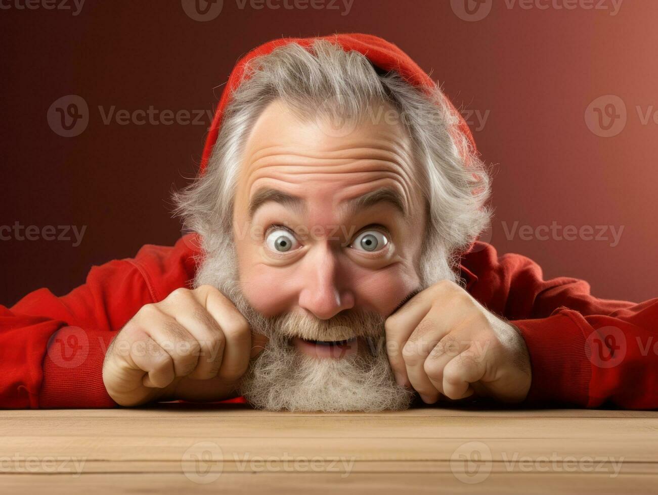 Man dressed as Santa Claus in playful pose on solid background AI Generative photo