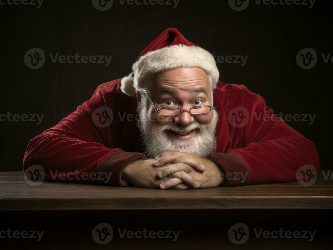 Man dressed as Santa Claus in playful pose on solid background AI Generative photo
