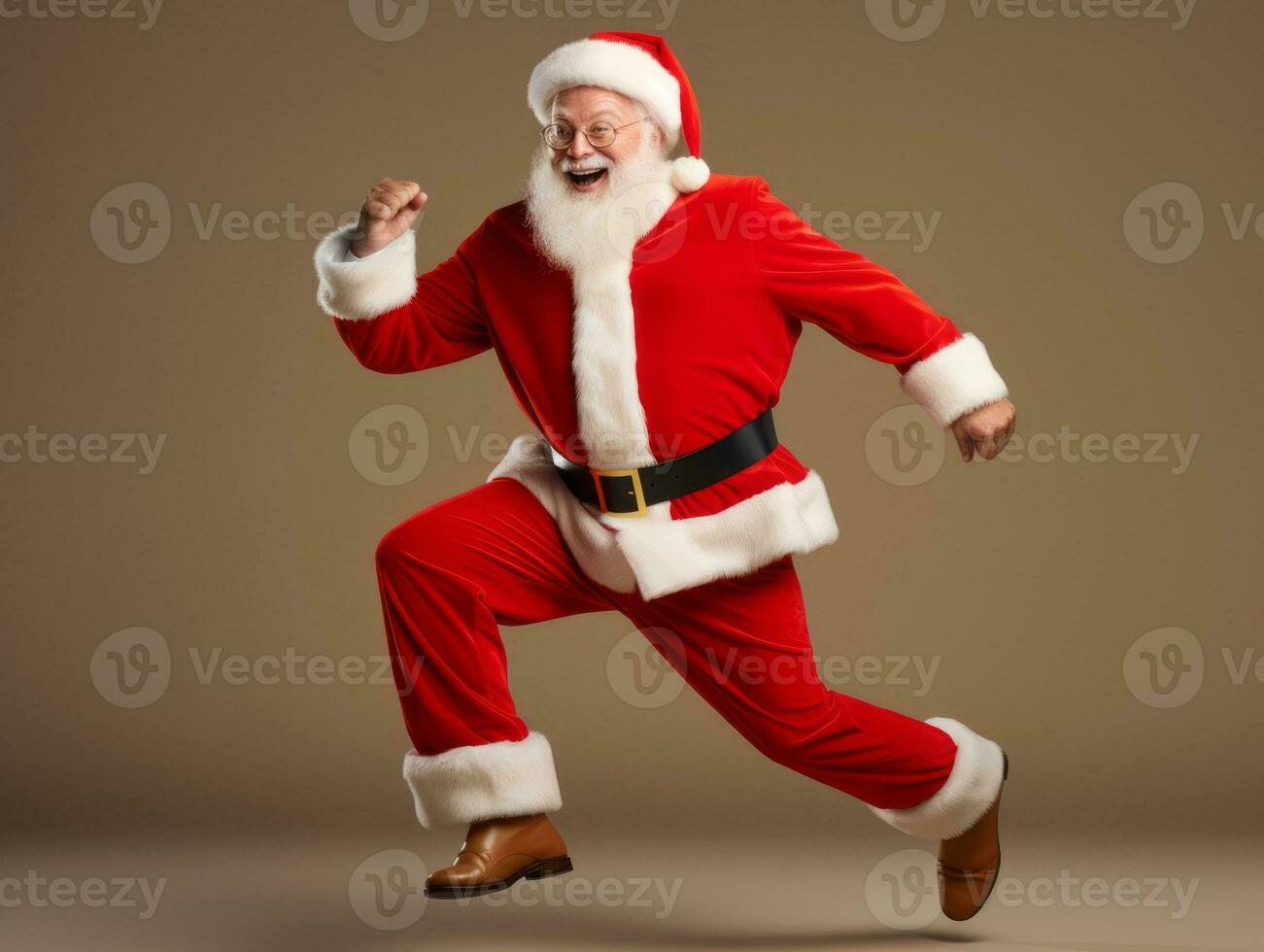 Man dressed as Santa Claus in playful pose on solid background AI Generative photo