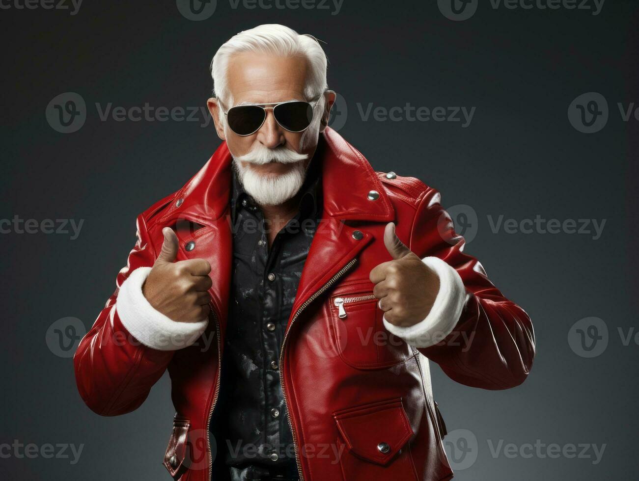 Man dressed as Santa Claus in playful pose on solid background AI Generative photo