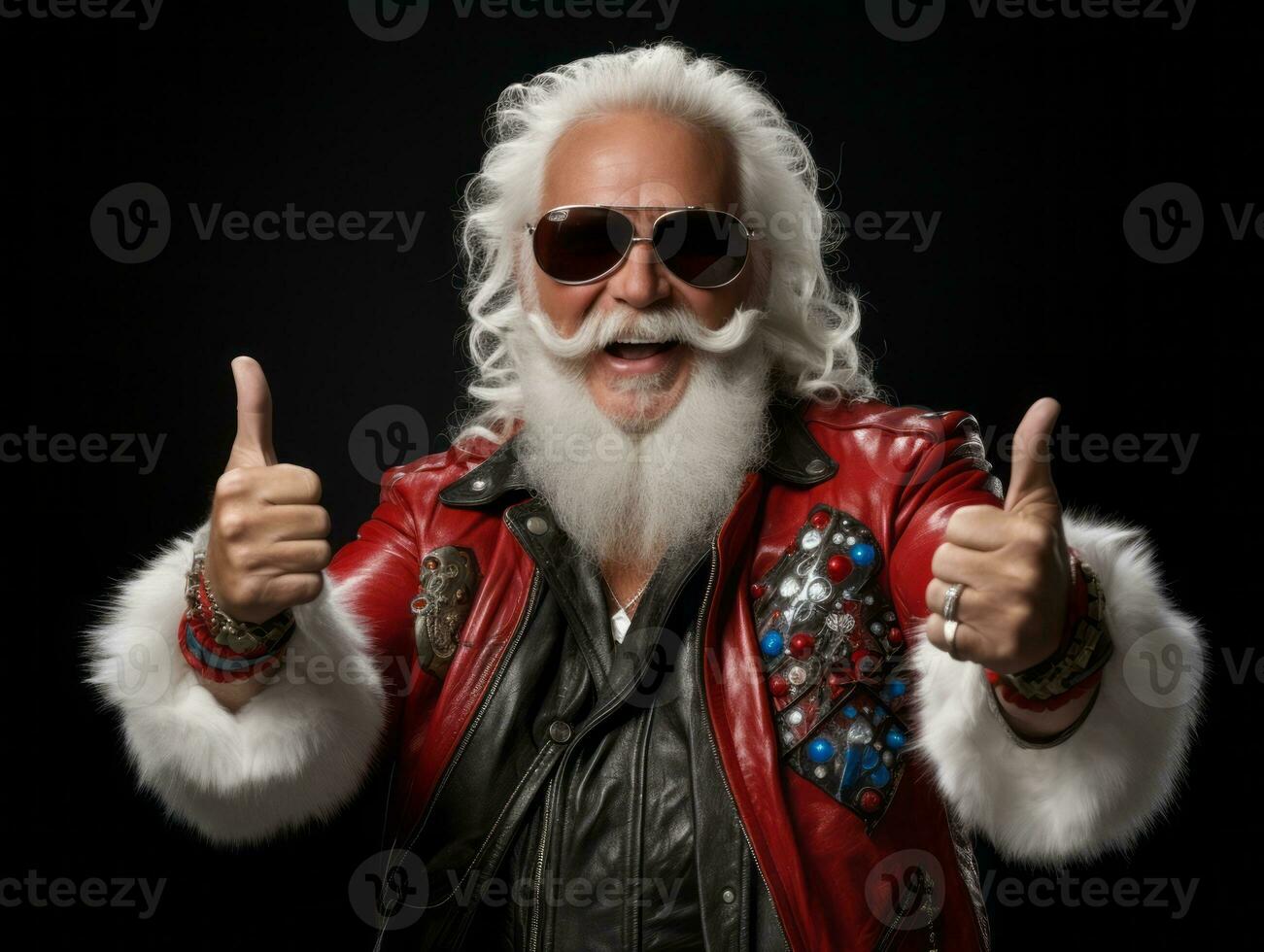 Man dressed as Santa Claus in playful pose on solid background AI Generative photo