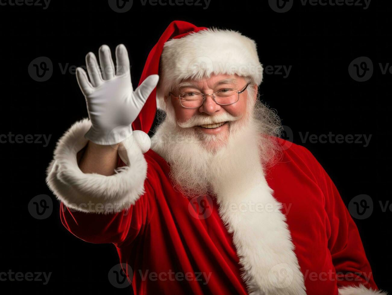 Man dressed as Santa Claus in playful pose on solid background AI Generative photo