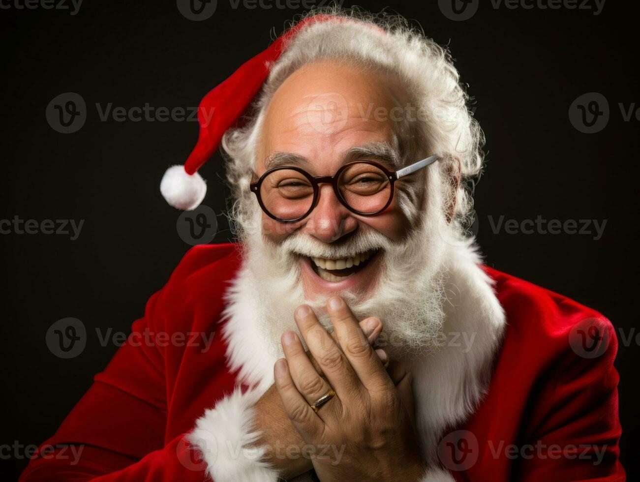 Man dressed as Santa Claus in playful pose on solid background AI Generative photo