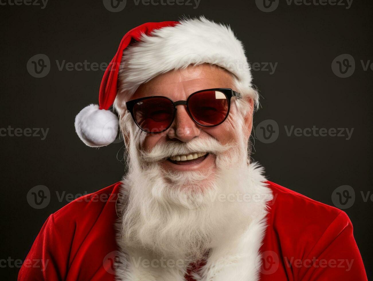 Man dressed as Santa Claus in playful pose on solid background AI Generative photo