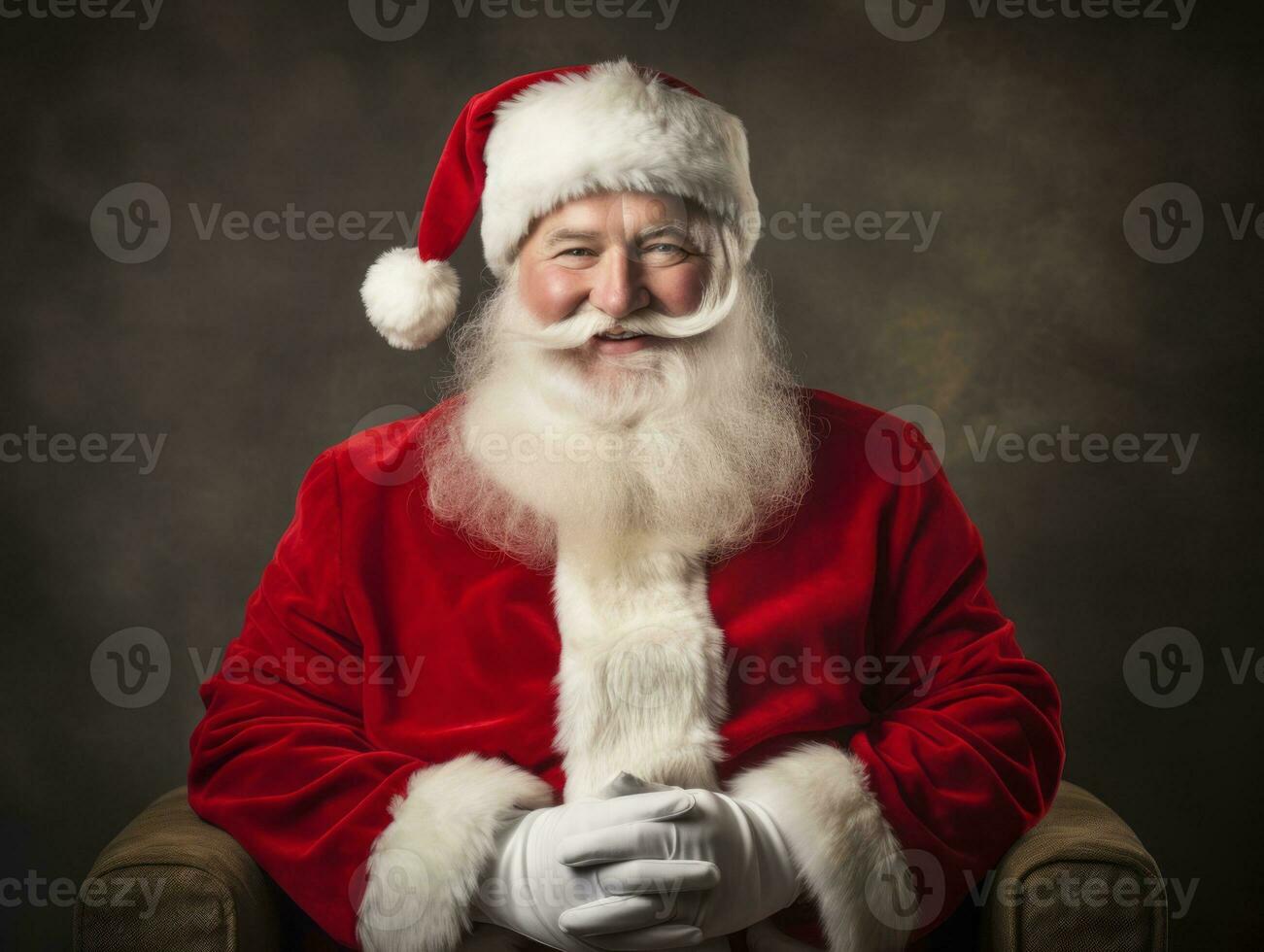 Man dressed as Santa Claus in playful pose on solid background AI Generative photo