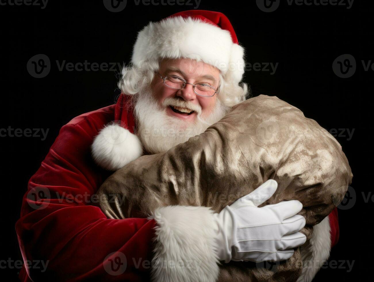 Man dressed as Santa Claus in playful pose on solid background AI Generative photo