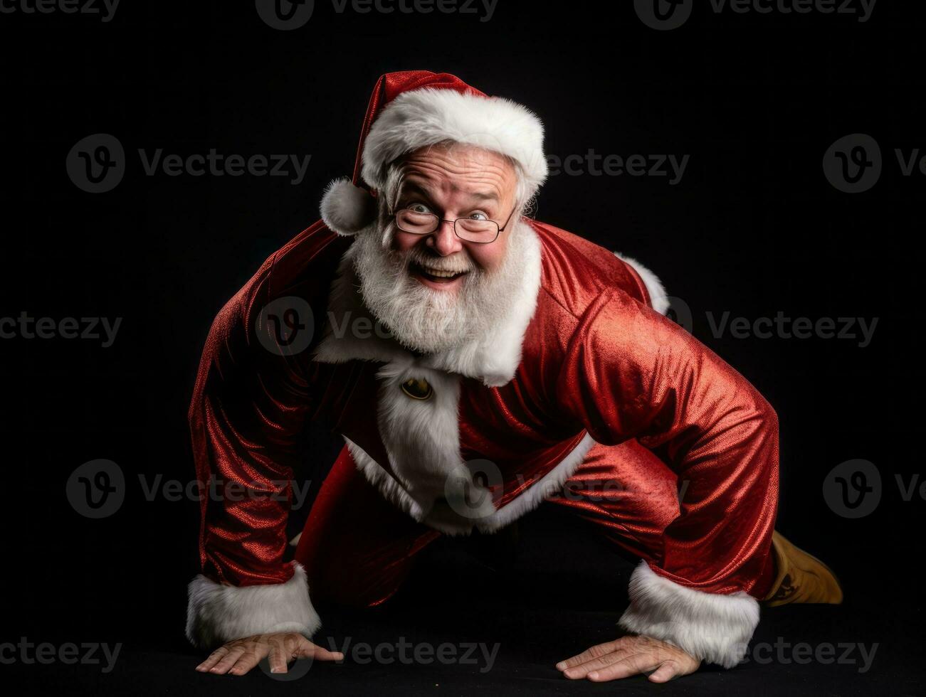 Man dressed as Santa Claus in playful pose on solid background AI Generative photo