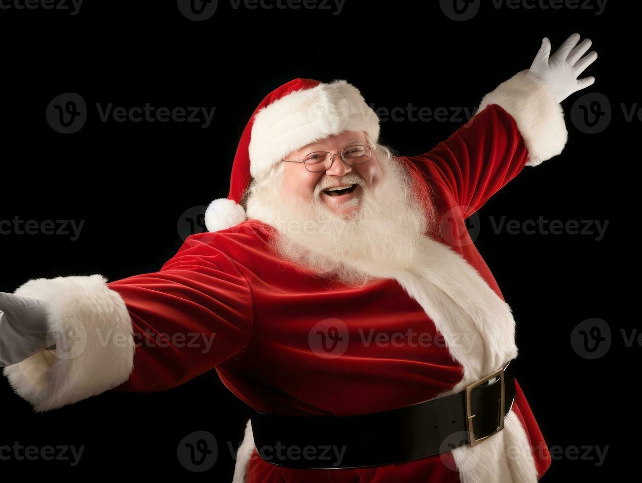Man dressed as Santa Claus in playful pose on solid background AI Generative photo