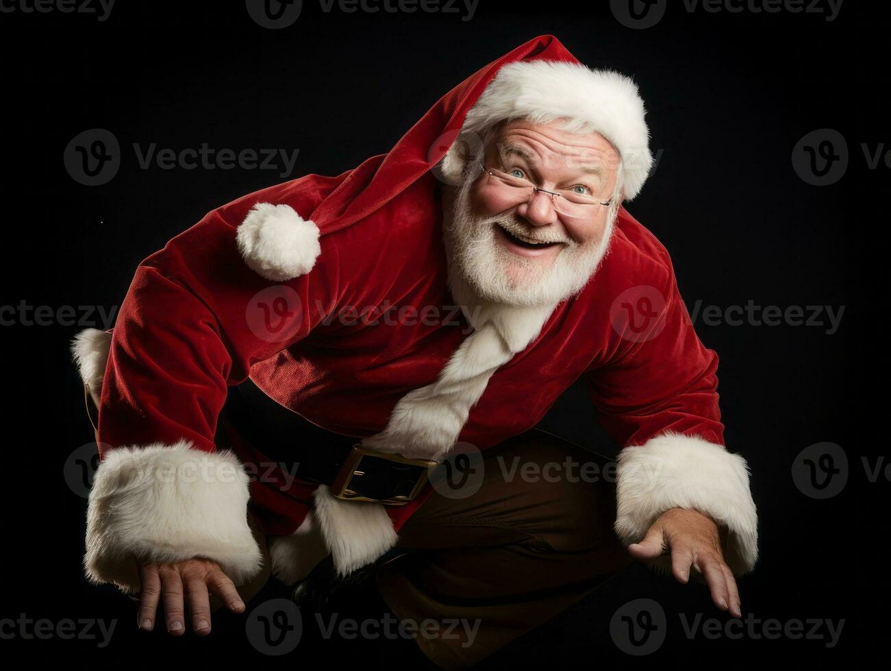 Man dressed as Santa Claus in playful pose on solid background AI Generative photo