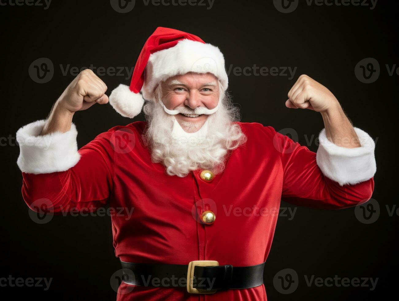 Man dressed as Santa Claus in playful pose on solid background AI Generative photo