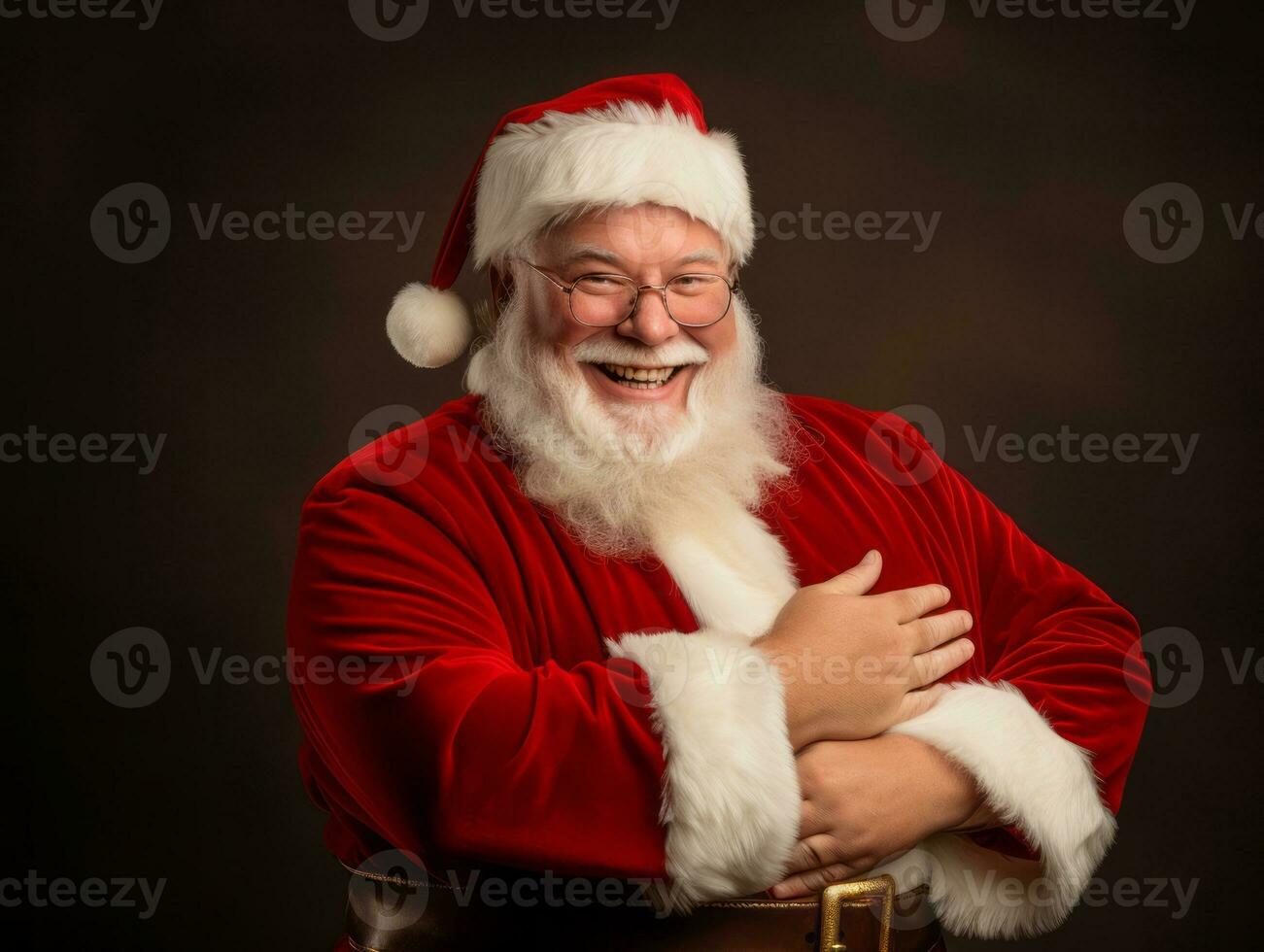 Man dressed as Santa Claus in playful pose on solid background AI Generative photo