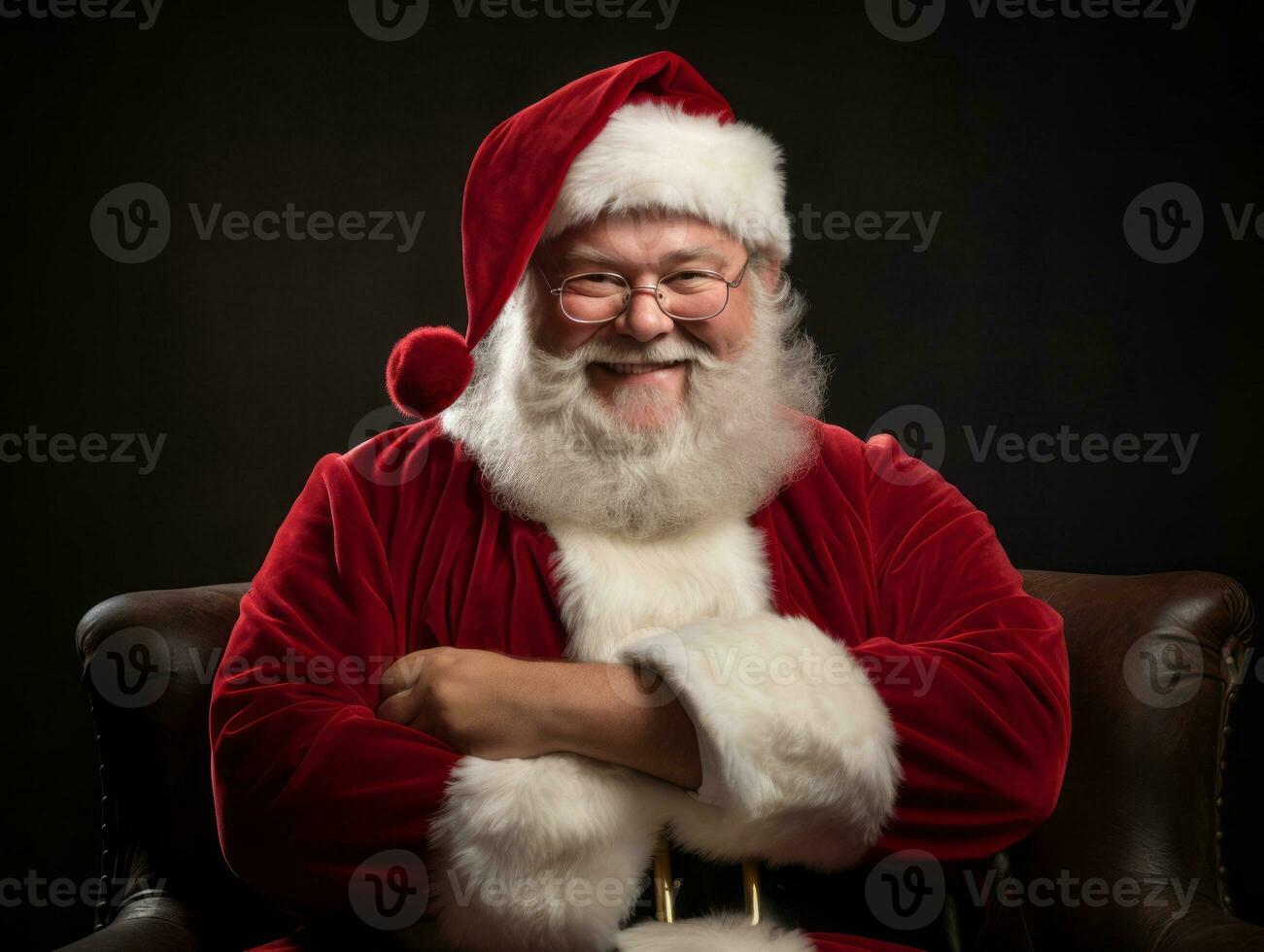 Man dressed as Santa Claus in playful pose on solid background AI Generative photo