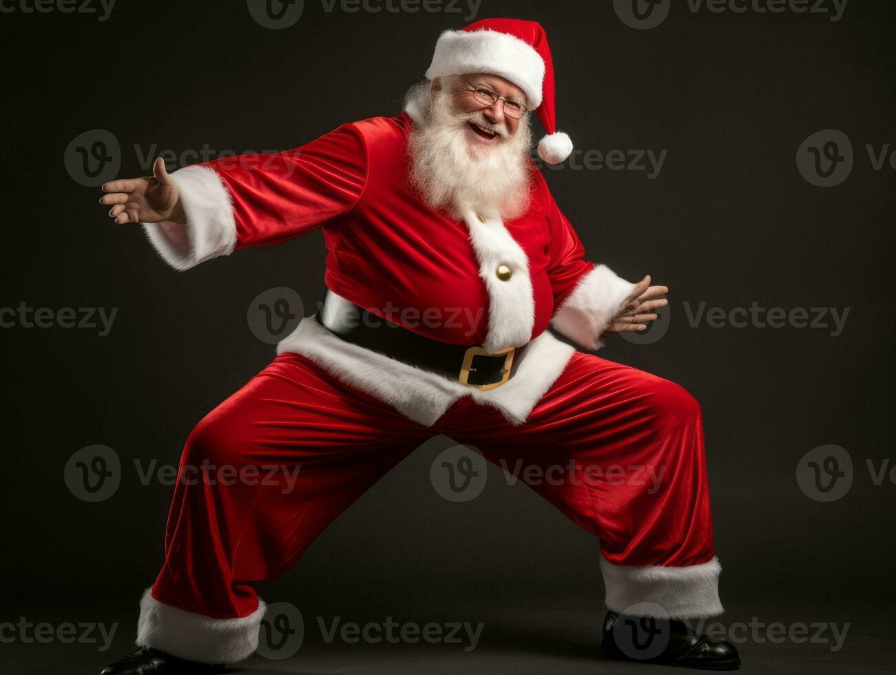 Man dressed as Santa Claus in playful pose on solid background AI Generative photo