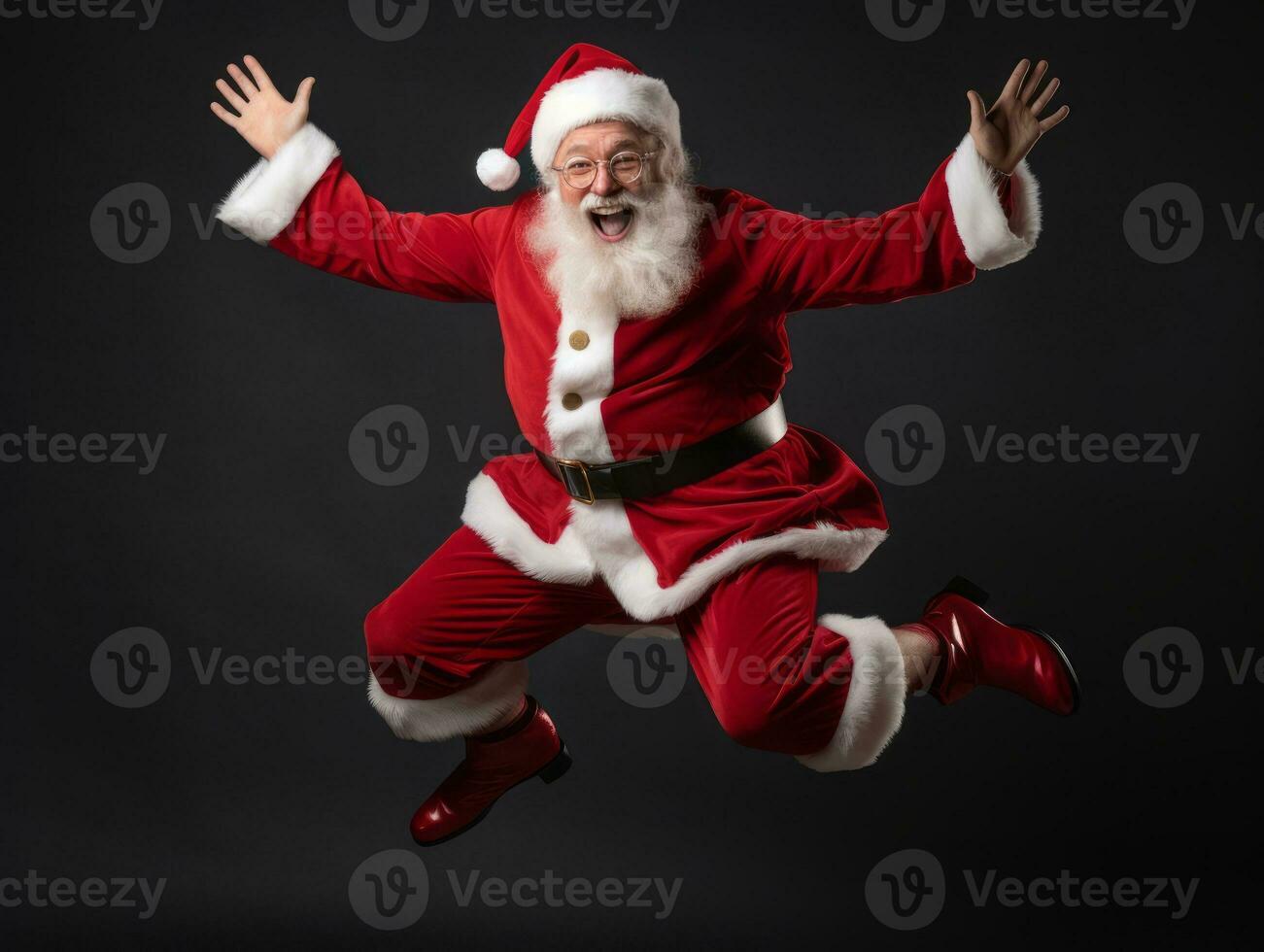 Man dressed as Santa Claus in playful pose on solid background AI Generative photo